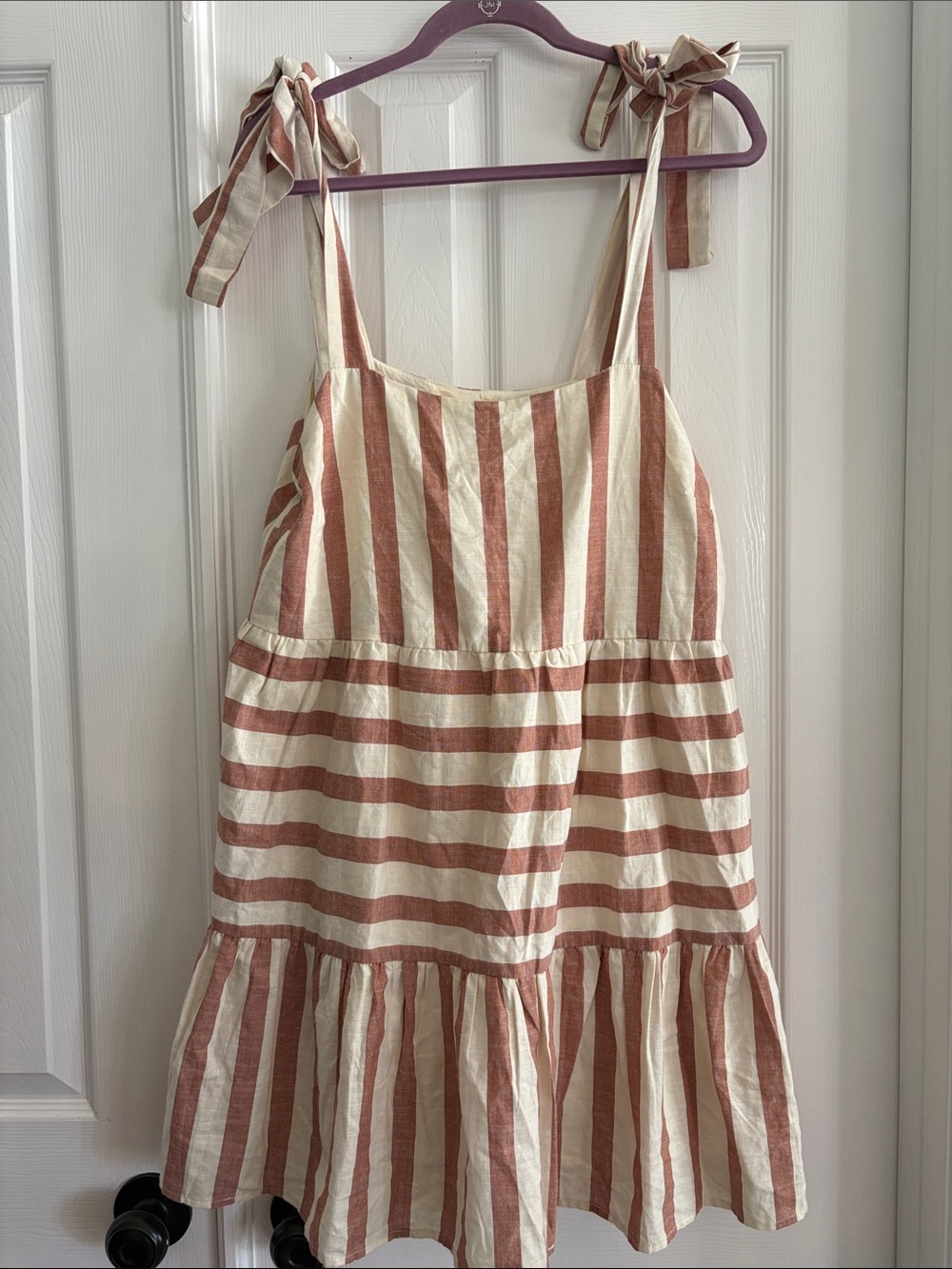 By Together Striped Linen Viscose Mini Sun Dress Tie Strap Sleeveless Women’s L